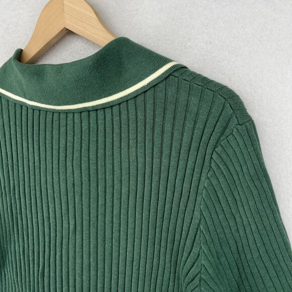 VARLEY Napier Sweater M Fitted Polo 1/4 Zip Ribbed Cotton Blend Green - Picture 6 of 15
